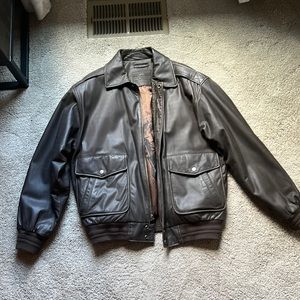 Men’s brown leather bomber jacket